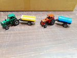 Vtg Sun Toys Farm Sets Diecast Green & Red Tractors W Plastic Pull Alongs NIB