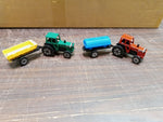 Vtg Sun Toys Farm Sets Diecast Green & Red Tractors W Plastic Pull Alongs NIB