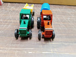 Vtg Sun Toys Farm Sets Diecast Green & Red Tractors W Plastic Pull Alongs NIB