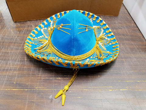 Blue & Gold Sombrero Authentic Salazar Mexican Mariachi Hat Youth New Mexico