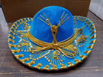 Blue & Gold Sombrero Authentic Salazar Mexican Mariachi Hat Youth New Mexico