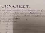 VTG  February A.D. 1900 Return Sheet Inspectors Judge Election Mercer County