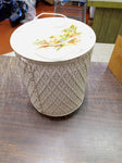 Vtg Beige Wicker Princess 1940's Sewing Basket Flowered String Lid  Wooden Feet