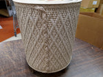 Vtg Beige Wicker Princess 1940's Sewing Basket Flowered String Lid  Wooden Feet