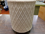 Vtg Beige Wicker Princess 1940's Sewing Basket Flowered String Lid  Wooden Feet