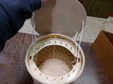 Vtg Beige Wicker Princess 1940's Sewing Basket Flowered String Lid  Wooden Feet