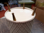 Vtg Beige Wicker Princess 1940's Sewing Basket Flowered String Lid  Wooden Feet