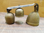 Vtg Three Brass Flowered Leaves Etched Bells W Steel Mount Doorbells Decorations