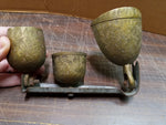 Vtg Three Brass Flowered Leaves Etched Bells W Steel Mount Doorbells Decorations