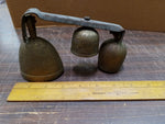 Vtg Three Brass Flowered Leaves Etched Bells W Steel Mount Doorbells Decorations