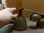 Vtg Three Brass Flowered Leaves Etched Bells W Steel Mount Doorbells Decorations