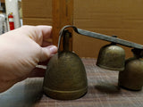 Vtg Three Brass Flowered Leaves Etched Bells W Steel Mount Doorbells Decorations