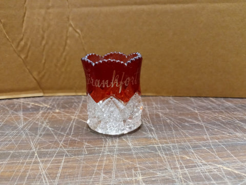 Vtg Frankfort 1900's Ruby & Clear Shot Glass Toothpick Holder Souvenir Flash Cut