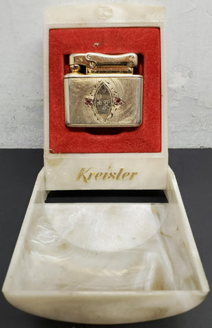 Vtg Gold Kreisler Butane Lighter LH Initials Engraved Original Box Collectible
