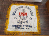 Vtg 1940 Silk Mother Pillow Case Gold End USN US Sampson NY Training station WW2