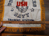 Vtg 1940 Silk Mother Pillow Case Gold End USN US Sampson NY Training station WW2