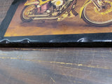 Vtg Wood Harley Davidson Wall Clock Plaque 1990's Softail Chopper Print Collecti