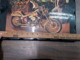 Vtg Wood Harley Davidson Wall Clock Plaque 1990's Softail Chopper Print Collecti