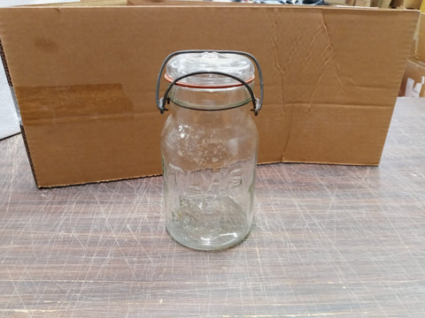 Vtg Quart Sized Clear Glass Mason Storage Jar Atlas E-Z Seal W Wire Bale Top