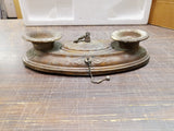 Vtg Brass Oval 2 Lamp Floral Design Stamped Flush Mount Ceiling Fixture No Bulbs