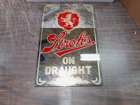 Vtg Stroh's Beer On Draught Mirror Bar Sign Advertisement Smoked Glass Beeco Mfg