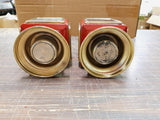 Vtg Oil Lamps Red & Gold Four Window Metal Hanging Table Hurricane Lanterns