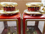 Vtg Oil Lamps Red & Gold Four Window Metal Hanging Table Hurricane Lanterns