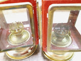 Vtg Oil Lamps Red & Gold Four Window Metal Hanging Table Hurricane Lanterns