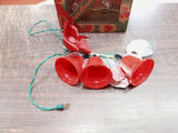 Vtg 1950s Miller Christmas 3 Red Bell Lights W Leaves & Bow Decorative Holiday