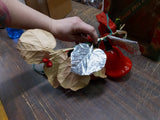 Vtg 1950s Miller Christmas 3 Red Bell Lights W Leaves & Bow Decorative Holiday