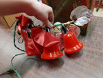 Vtg 1950s Miller Christmas 3 Red Bell Lights W Leaves & Bow Decorative Holiday