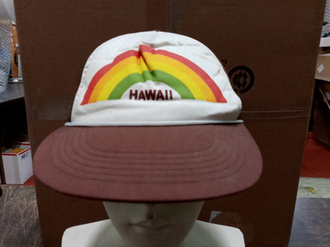 Vtg Brown & White Hawaii Rainbow Hilo Hatties Trucker Snap Back Hat L/XL W Tags