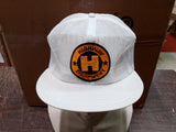 Vtg Highway Equipment White Mesh Trucker Hat W Gold & Black Logo Louisville KY