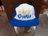 Vtg Curtis Blue & White Mesh Snapback Trucker Hat USA Atlas OS Adjustable Cap