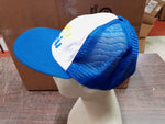 Vtg Curtis Blue & White Mesh Snapback Trucker Hat USA Atlas OS Adjustable Cap