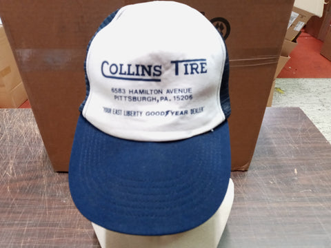 Vtg Collins Tire Good Year Dealer Blue & White Mesh Snapback Dal-Cap Trucker OS