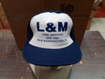 Vtg Clothing L&M Tire Service New Kensington Blue & White Mesh Snapback Trucker