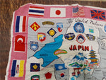 Vtg Flag Border United Nations Banner Scarf Korea & Japan Souvenir Pink & White