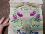 Vtg 1950 Pusan Korea Table Runner Handstitched Double Dragon Artwork Collectible