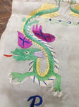 Vtg 1950 Pusan Korea Table Runner Handstitched Double Dragon Artwork Collectible