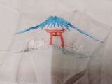 Vtg Japanese Handstitched Scarf/Table Runner Blue & Pink Design Mountain Symbol