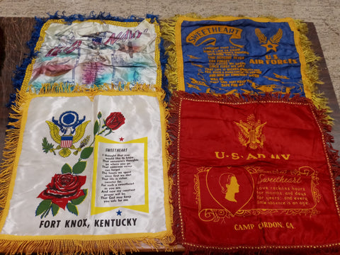 Vtg Sweetheart Pillow Covers Fort Knox Army Camp Gordon Miami Beach US Airforces