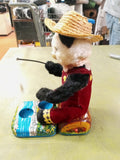 Vtg Working 1950's Battery Operated Fishing Panda Bear Tin Litho Toy Japan