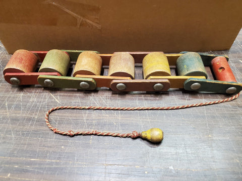 Vtg 1950'S Playskool Wooden Jointed Roller Caterpillar Colorful Hinged Pull Toy
