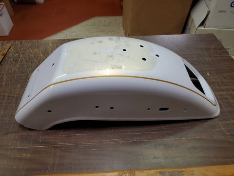 Gold Pinstriped Pearl White Deuce Rear Harley-Davidson Motorcycle Fender FXSTD