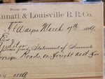 Vtg Fort Wayne Cincinnati & Louisville RR March 1889 Form 66 Signature & Payment