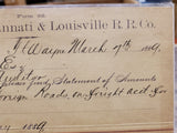 Fort Wayne Cincinnati Louisville RR March 1889 Form 66 Signature & Payment Train