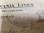 Vtg 1912 Pennsylvania Lines Telegram Handwritten/Typed & Portsmouth Freight Tari