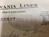 1912 Pennsylvania Lines Telegram Handwritten Typed  Portsmouth Freight Train
