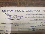 Vtg Le Roy Plow Company Receipt 1922 Miller Bean Shovel Hillers & Rollers